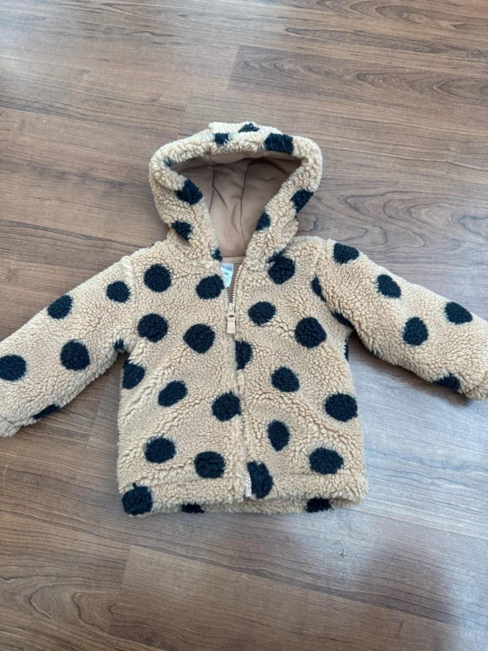 Toddler Sherpa Hoodie with Black Polka Dots - 18 months